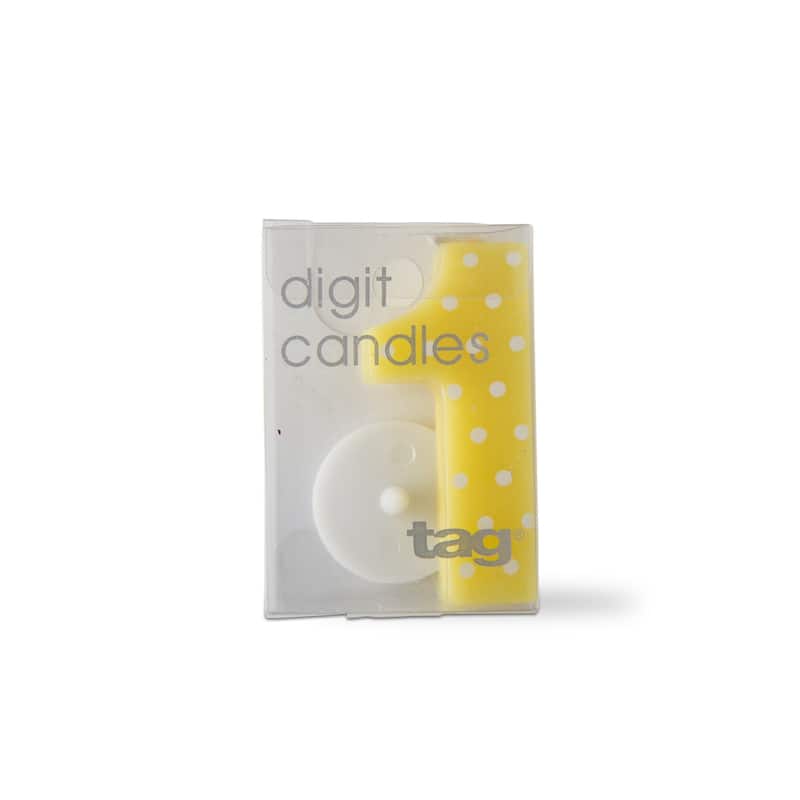 One Digit Birthday Party Candle Dots Yellow Multi Pillar Candles Paraffin Wax 1.75in x 0.5in x 1.875in