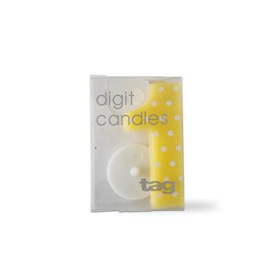 One Digit Birthday Party Candle Dots Yellow Multi Pillar Candles Paraffin Wax 1.75in x 0.5in x 1.875in
