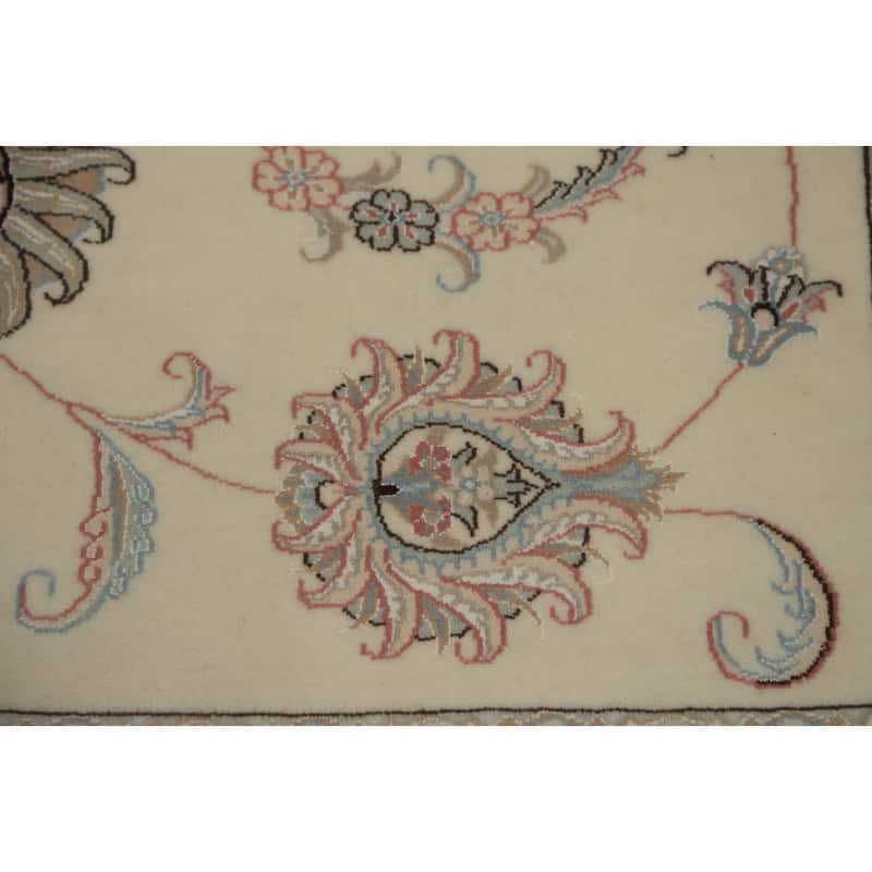 Hand Knotted Oriental 100% Wool Carpet Traditional Floral Beige & Ivories Tabriz Area Rug - 7' 11'' X 5' 7''