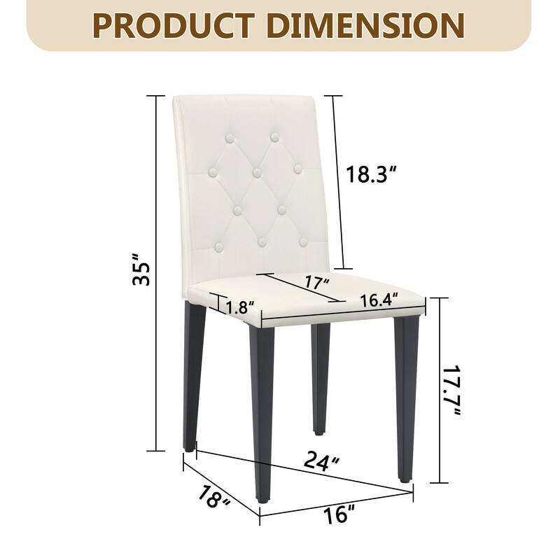 4-Pack Modern PU Dining Chairs with Buckle Backrest, Black Metal Legs, Set of 4