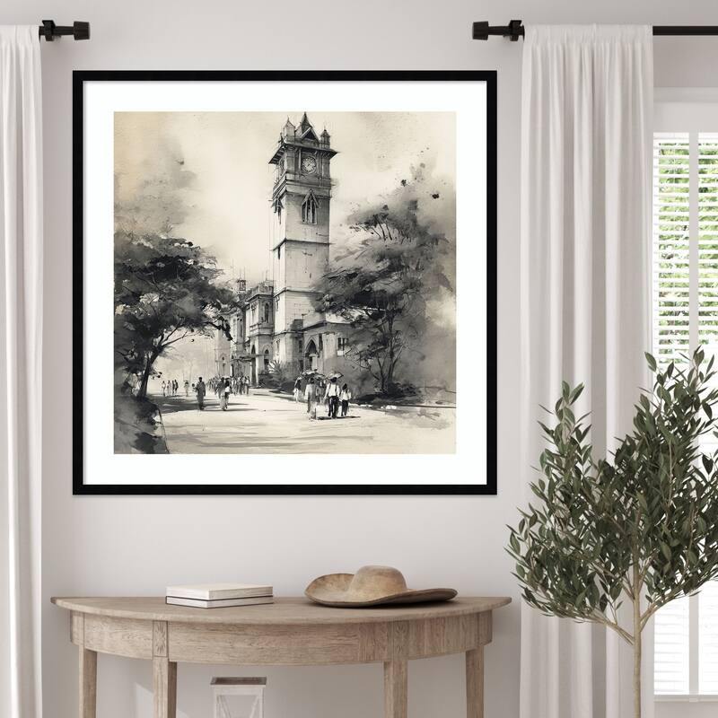 Mumbai Bombay by Tradelink inhouse artist Wood Framed Wall Art Print - Svelte Noir Black