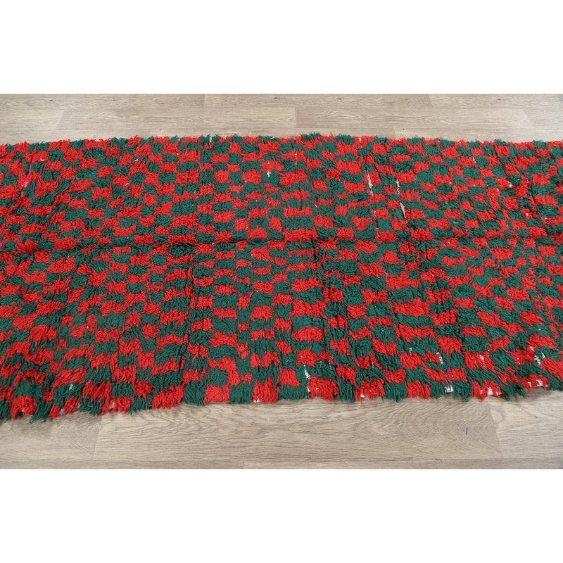 Tribal Moroccan Oriental Wool Runner Rug Hand-knotted Carpet - 3'7" x 8'1"