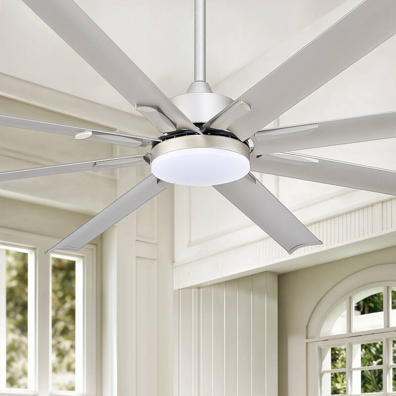 CO-Z 72" 6 - Blade Aluminum LED Ceiling Fan with Dimmable Light and Remote for Great Room - Brushed Silver