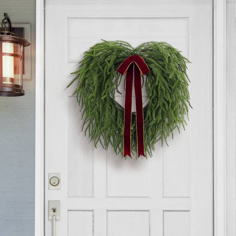Puleo International 22" Artificial PE Norfolk Pine Wreath with Bow