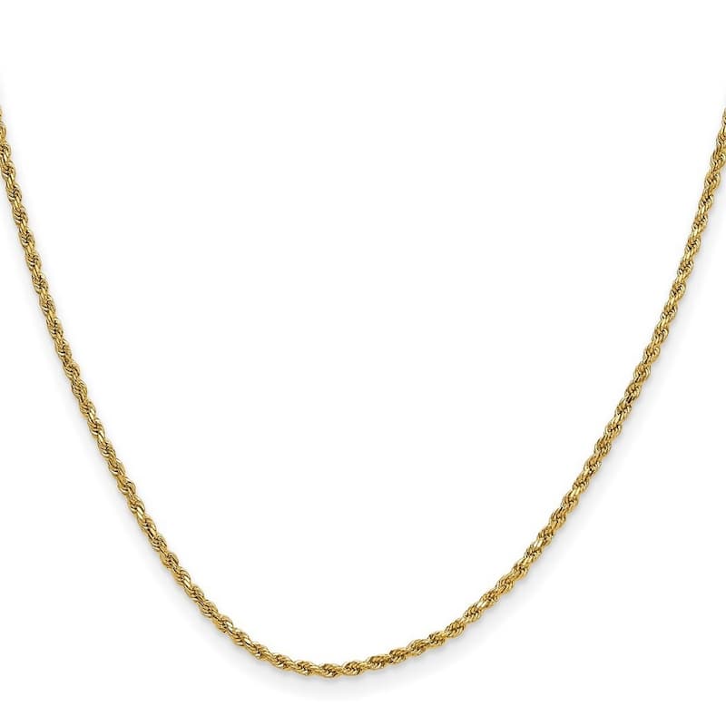 Curata 14k Yellow Gold 2mm Semi Solid Diamond Cut Rope Chain Necklace for Men