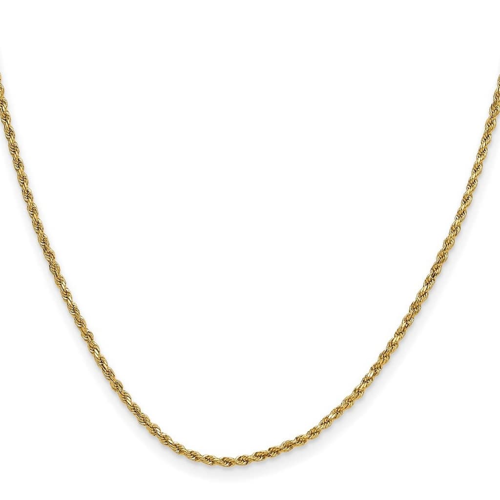 Curata 14k Yellow Gold 2mm Semi Solid Diamond Cut Rope Chain Necklace for Men