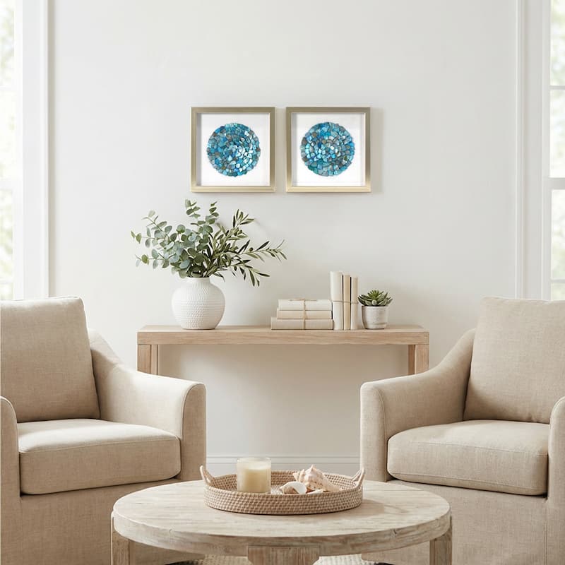 American Art Decor 2-Piece Coastal Seashell & Sea Glass Shadowbox Framed Wall Art Set