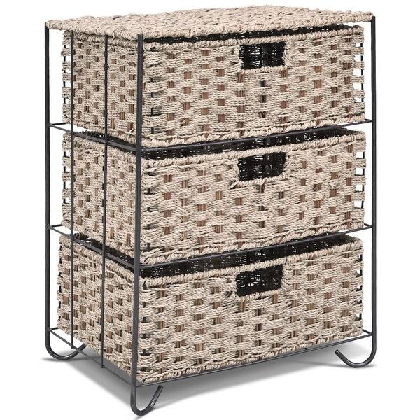 Shop Costway Drawer Storage Unit 3 Rattan Wicker Baskets Bin Chest