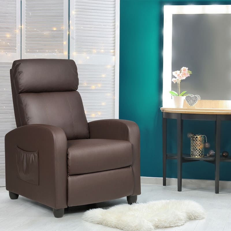 Comfortable Recliner Massage Chair for Living Room with Side Pocket - Brown