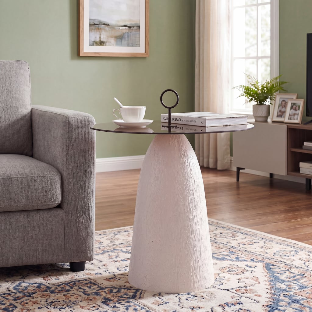 Christopher Knight Home - Lunaro Modern Glass Top Metal Base Accent Side Table with Sculptural Conical Design