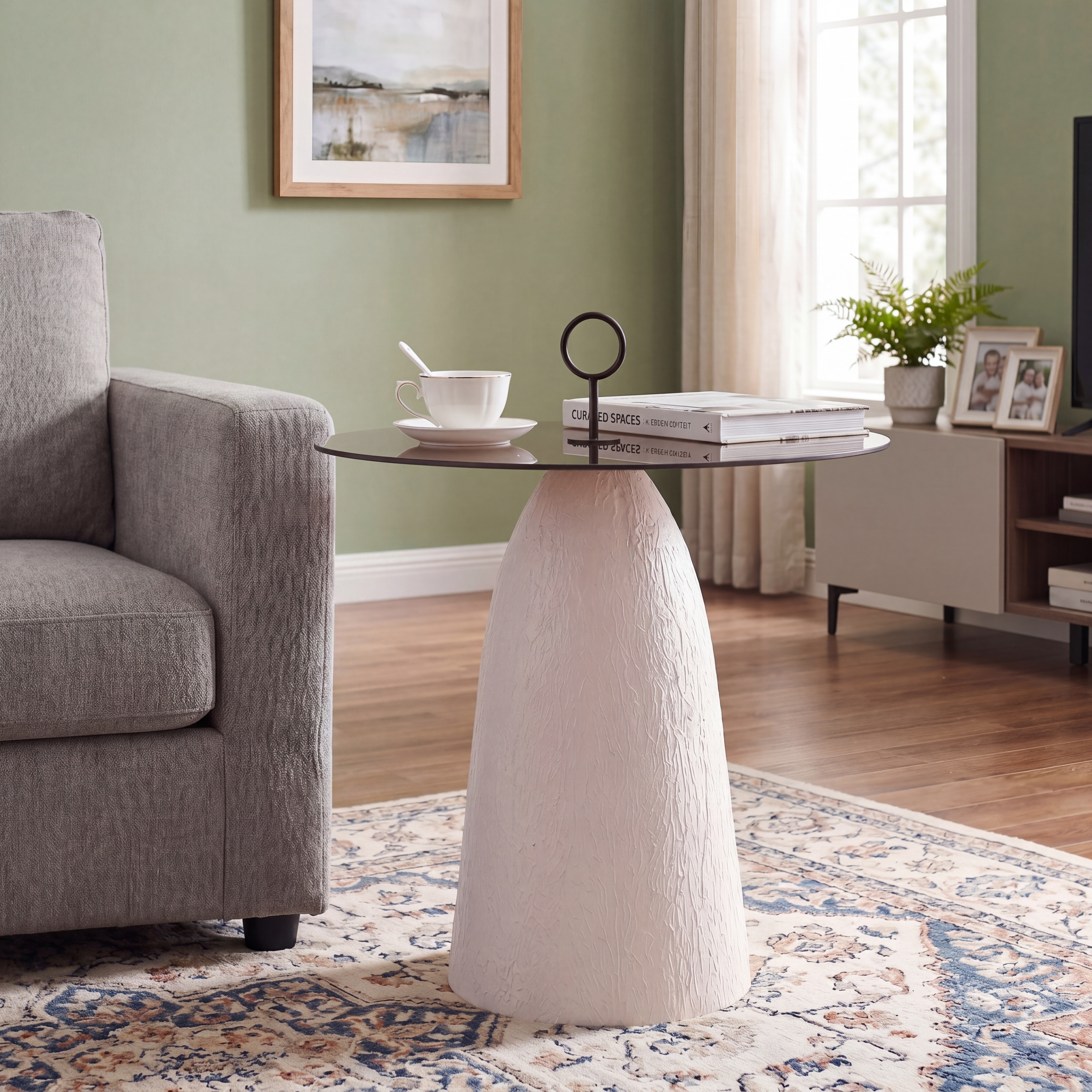 Christopher Knight Home - Lunaro Modern Glass Top Metal Base Accent Side Table with Sculptural Conical Design