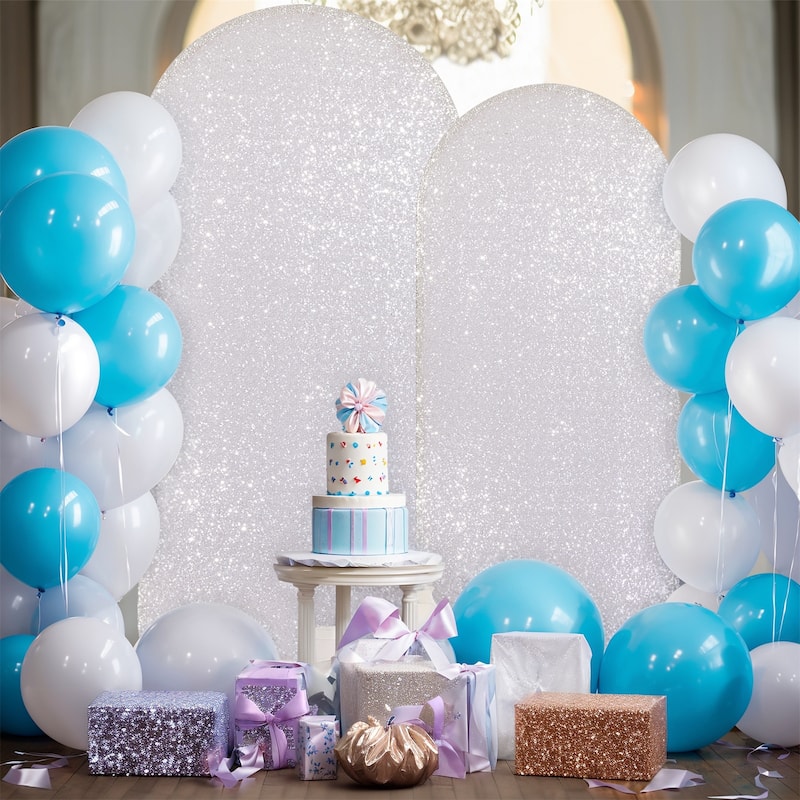 1 pack Bling Arch Backdrop Cover, Sequin Wedding Arch Stand Cover with Round Sequins, Zipper Design Banquet Backdrop Cover - 7.2ft silver
