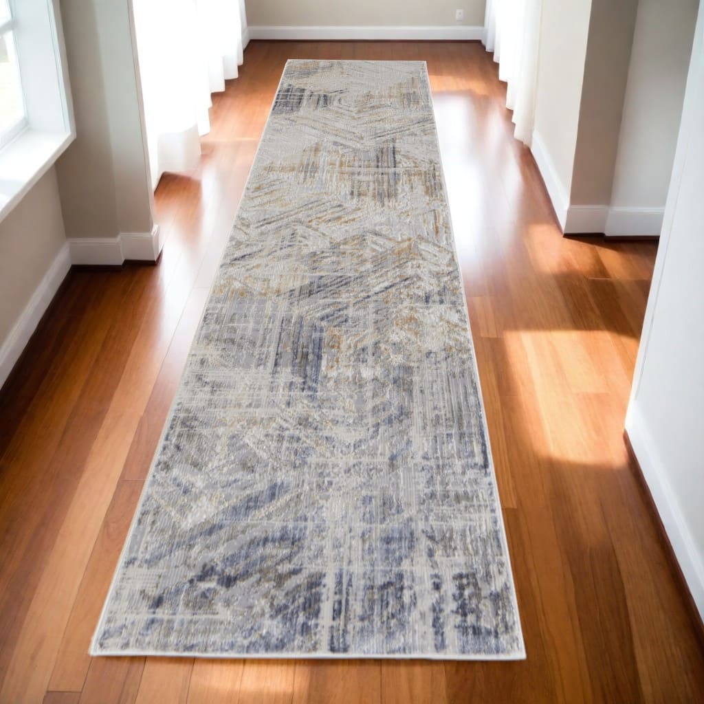 Wuxej Power Loomed Distressed Abstract Modern Non Skid Area Rug By HomeRoots - 10' Runner