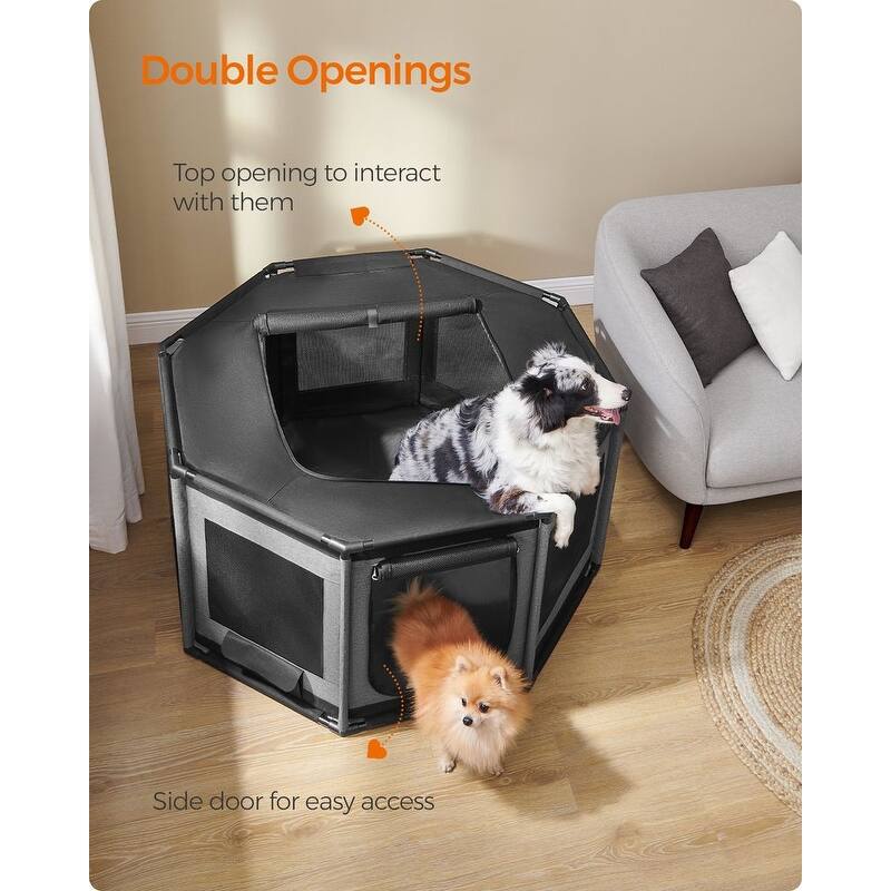 Dog Playpen, PVC Pipe Frame, Breathable Mesh, Double Openings, with Storage Bag