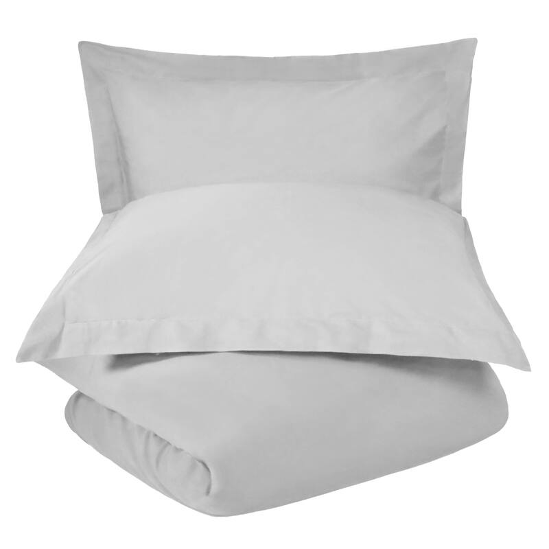Superior 300-Thread Count Cotton Percale Duvet Cover Set - Platinum - Twin