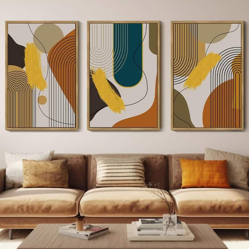 Abstract Framed Wall Art Modern Minimalist Luxury Gold Line Artwork - 24 x 36