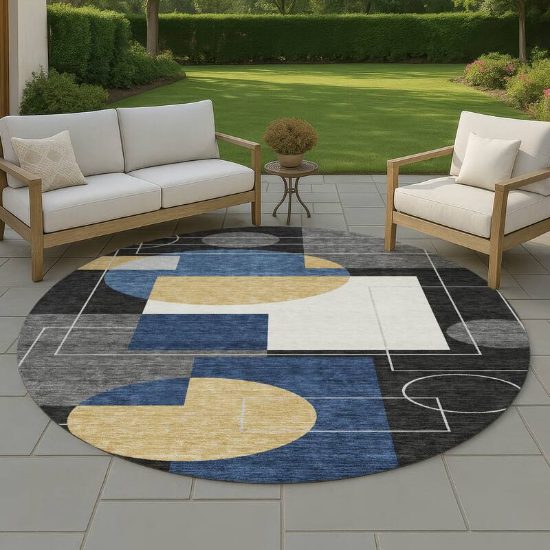 Machine Washable Indoor/ Outdoor Modern Filly Chantille Rug - Black - 8' x 8'