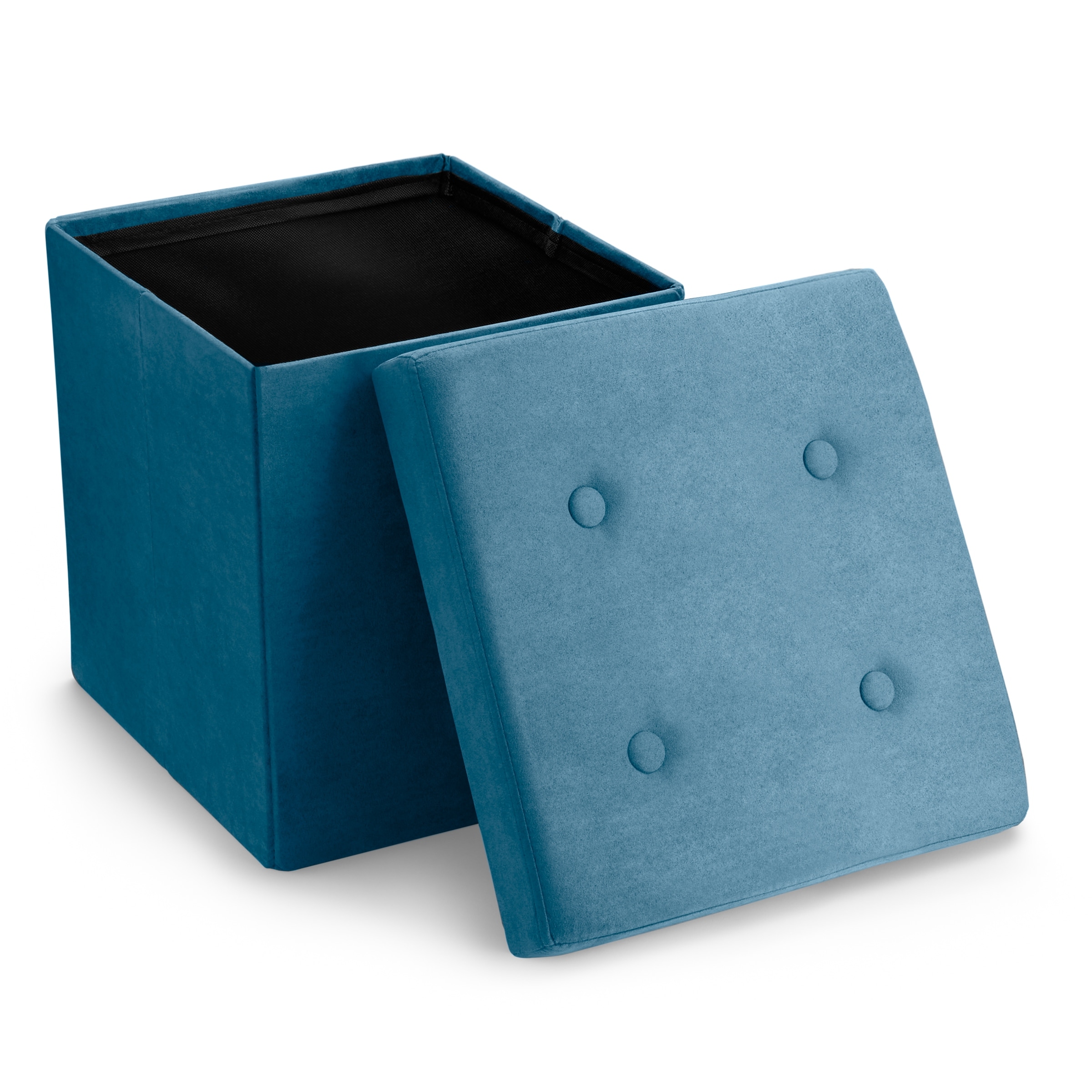 Foldable Storage Ottoman - Suede with Cover (Teal) - 15" L x 15" W x 15" H
