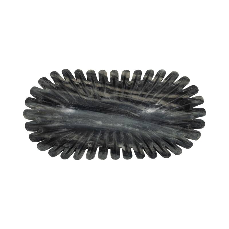 Decorative Wavy Marble Bowl with Ribbed Texture -Home Decor - 16", Tan