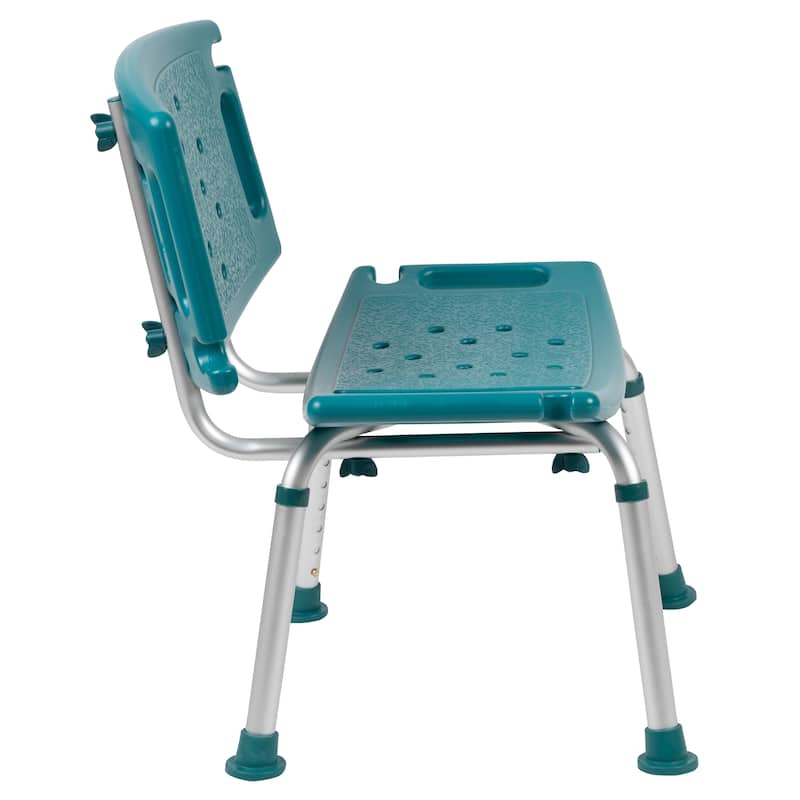 Tool-Free 300 Lb. Capacity, Adjustable Teal Bath & Shower Chair with Large Back
