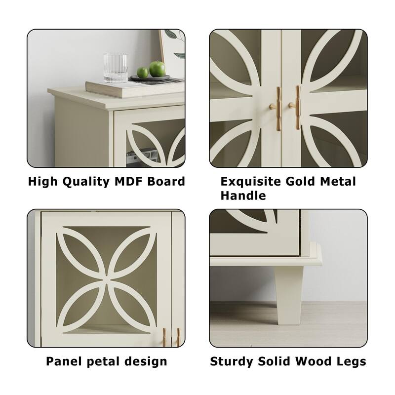 Sideboard Buffet Storage Cabinet, Freestanding Bathroom Cabinet With Tempered Glass Doors, Modern Retro Kitchen Console Table