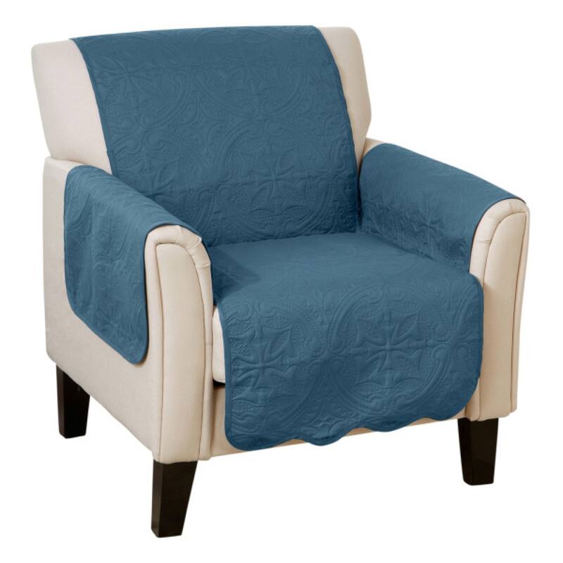 Reversible Chair Cover Quilted Pet Furniture Protector Slipcover - Smoke Blue / Ivory