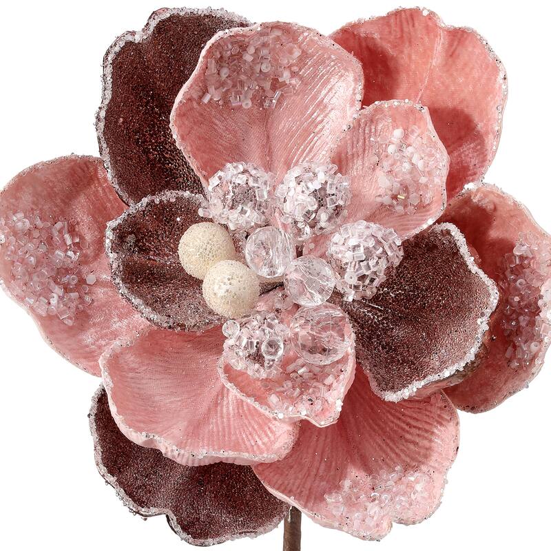 24" Iced With Jewel Encrusted Magnolia Stem
