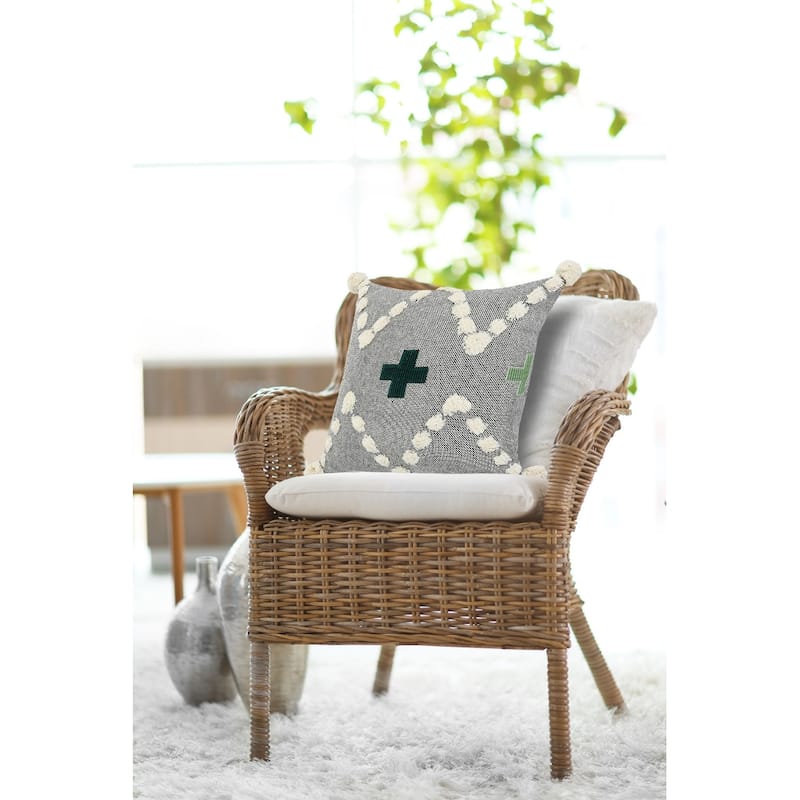 HomeRoots 20" X 20" Black Off-White And Green 100% Cotton Geometric Zippered Pillow