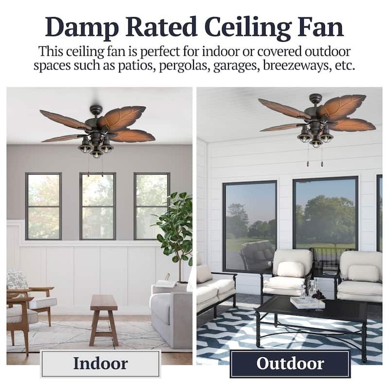 52" Prominence Home Ocean Crest Bronze Tropical Indoor/Outdoor Ceiling Fan with Light, Pull Chain