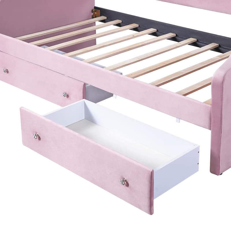 Twin Size Upholstered Daybed with LED and 2 Drawers