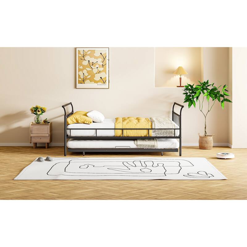 Metal Daybed with Curved Handle Design - Black Full - Full