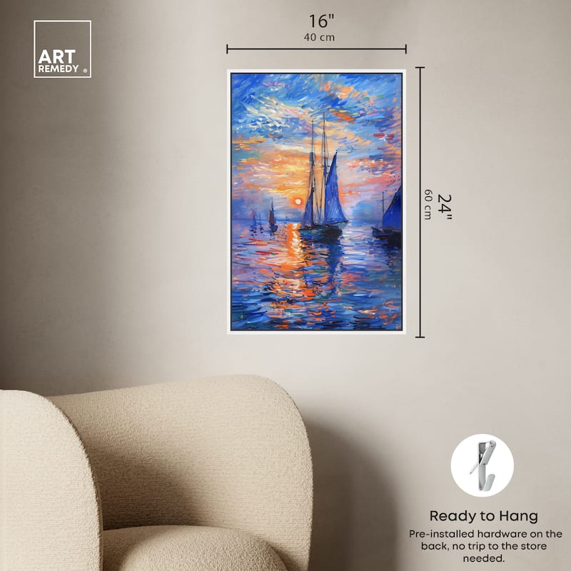 Art Remedy Night Sea Breeze Framed Sailing 1 Piece Canvas Wall Art