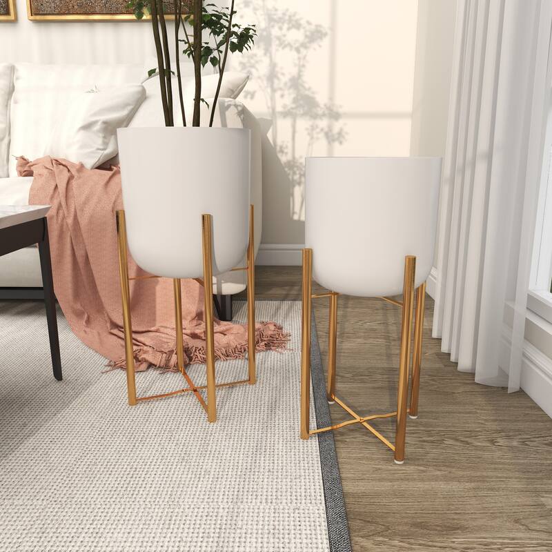 Modern Metallic Glam Planter Collection - Set of 2 - Multiple Sizes - Gold, Silver, White or Black