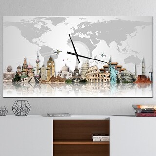 Designart 'Famous Monuments Across World' Large Industrial Wall CLock
