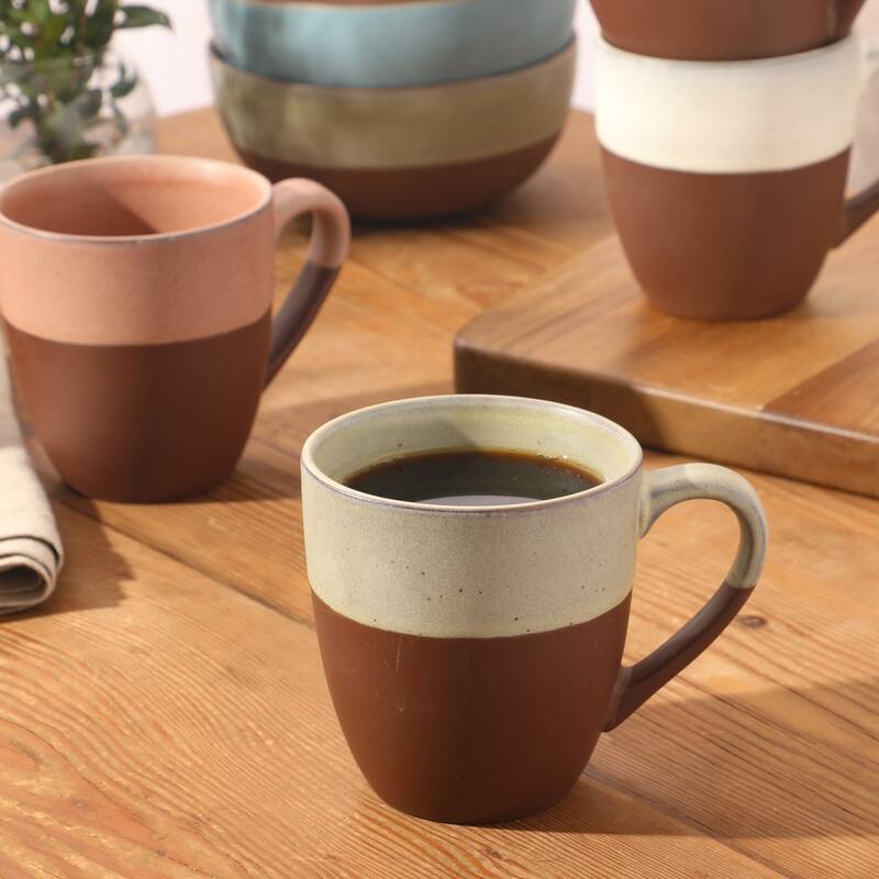 Gibson Elite William Crest 4 Piece Coffee Mug Set, 15oz Stoneware Cups, Reactive Glaze Finish, Round Large Coffee Mugs