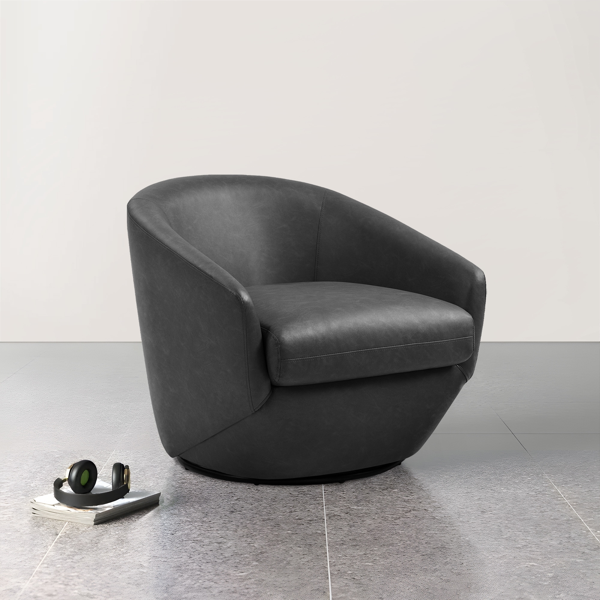 Faux Leather Velvet Upholstered Swivel Barrel Chair