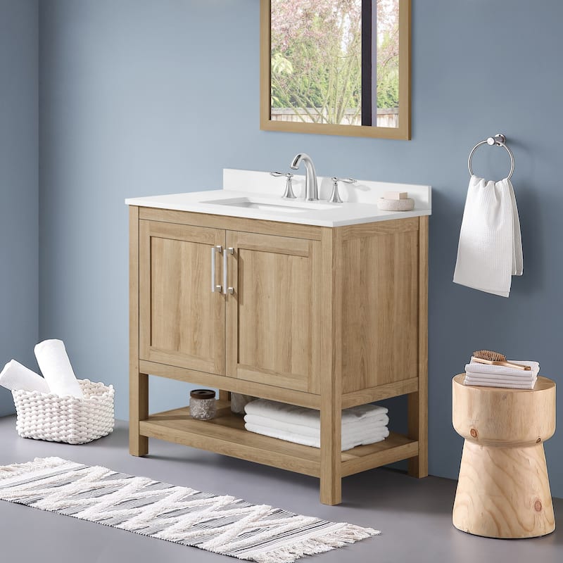 Ove Decors Vegas 36" Bathroom Vanity Combo w/ Top and Backslplash, White Oak