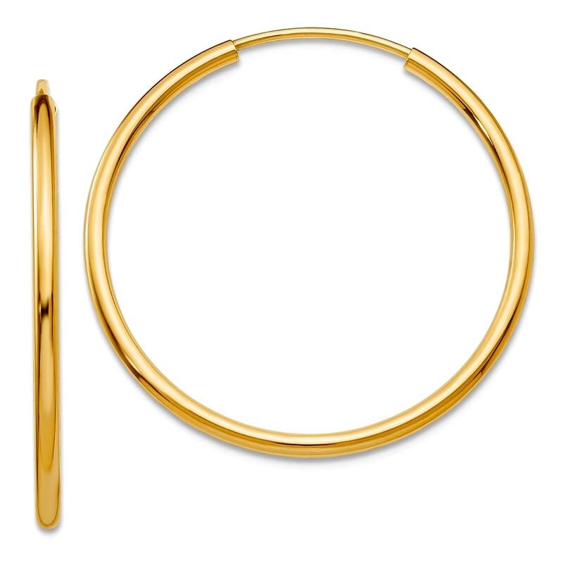 Curata 10k Yellow Gold 1.5mm Polished Round Endless Hoop Earrings - 14mm - 40mm - 26mm