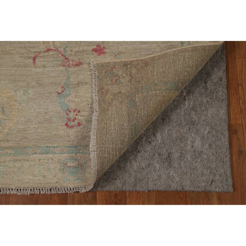 Hand Knotted Oriental 100% Wool Carpet Transitional All-Over Beige & Ivories Oushak Runner Rug - 11' 9'' X 3' 0''