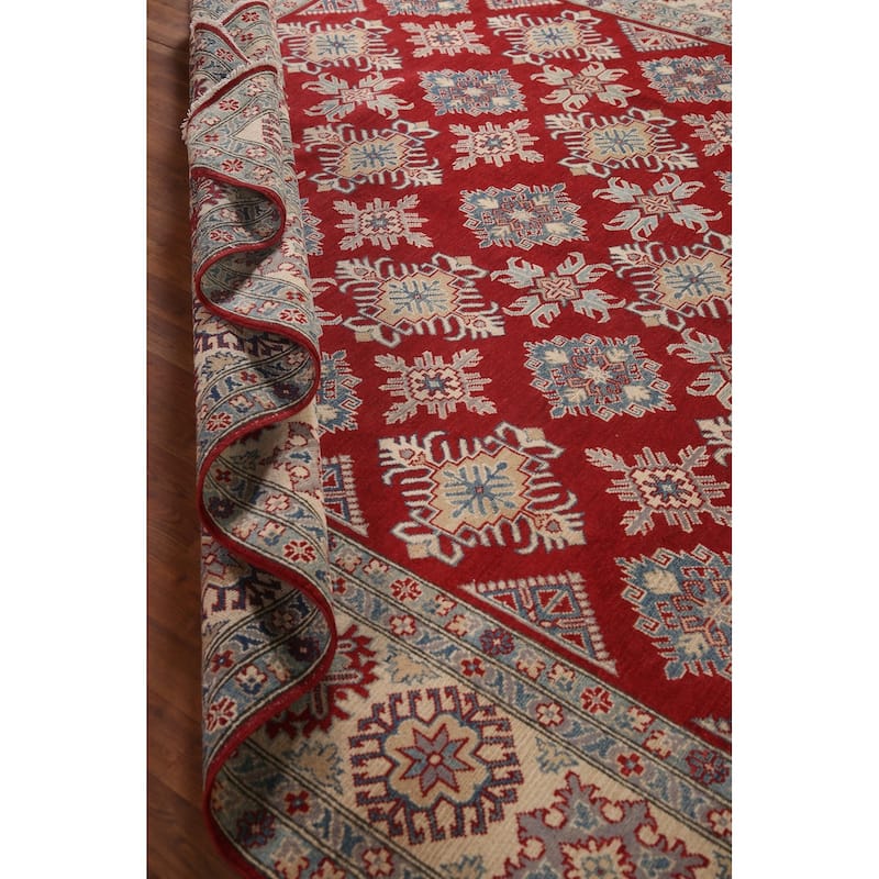 Red Geometric Kazak Area Rug Handmade Oriental Wool Carpet - 9'0"x 12'5"