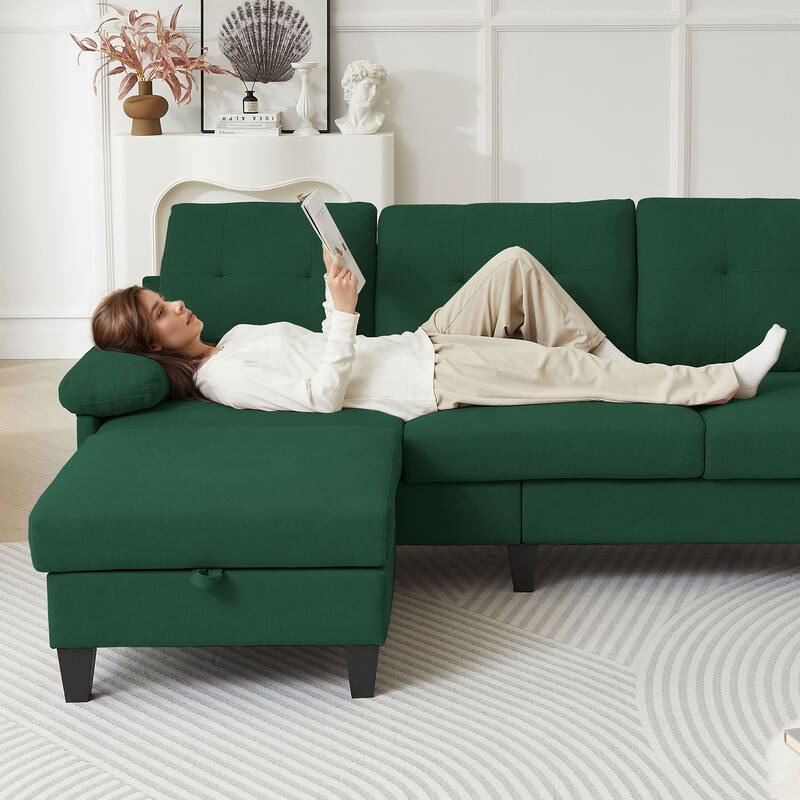 84.45" Wide Sectional Sofa with Ottoman & Side Storage Bags