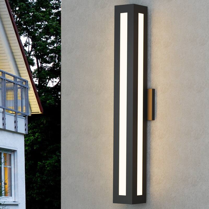 Modern Black Rectangular Linear Outdoor LED Wall Light for Porch - 30"