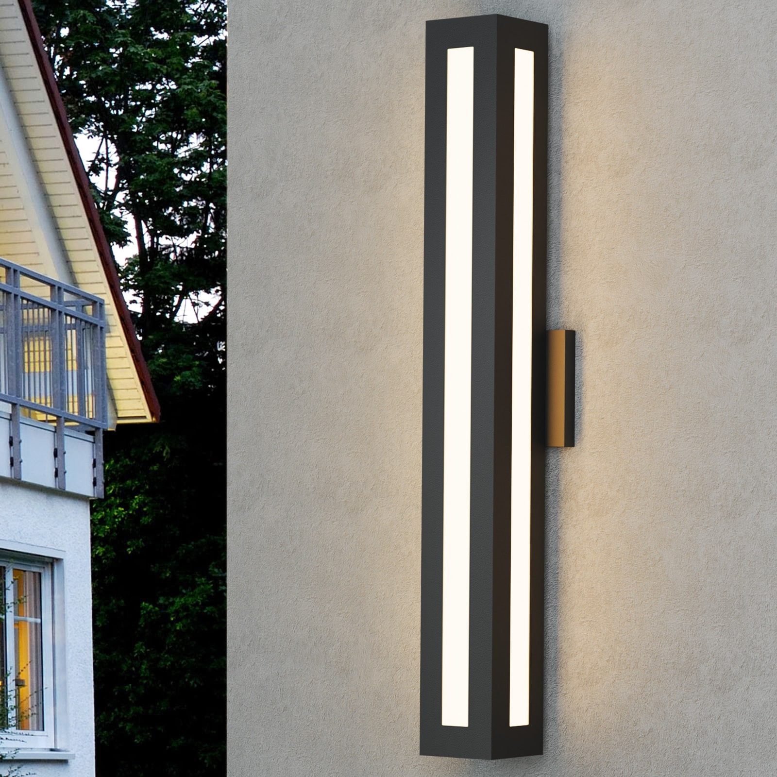 Modern Black Rectangular Linear Outdoor LED Wall Light for Porch - 29.5''