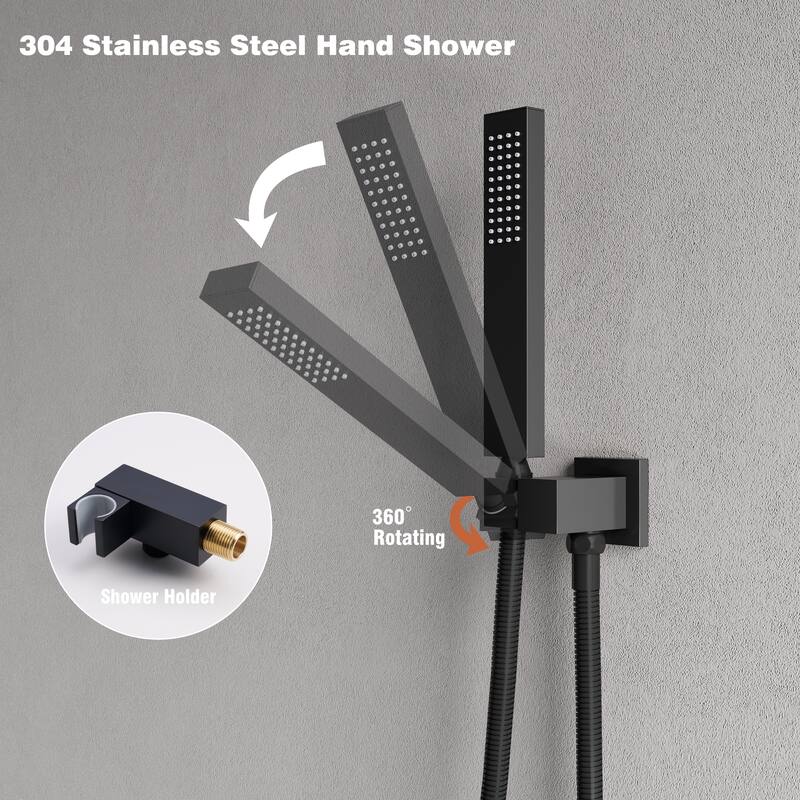 3-Function 22 in. Rectangle Wall Mount Rainfall Shower System With Hand shower(Valve Included)