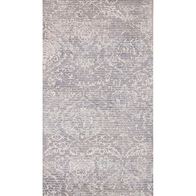 All-Over Striped Abstract Modern Accent Rug Hand-Knotted Wool Carpet - 2'8" x 5'0"