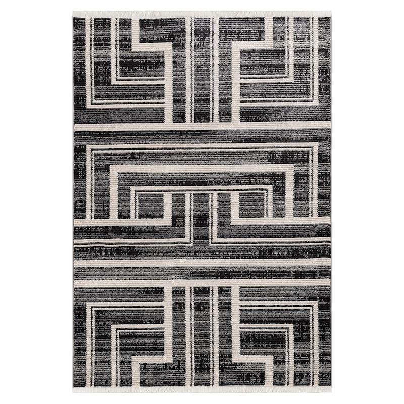 Juniper Collection Black Machine Made Indoor Area Rug