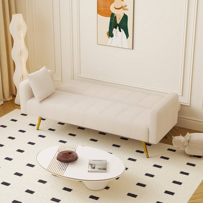 71.26" Teddy Velvet Three-Seater Sofa Bed,Beige