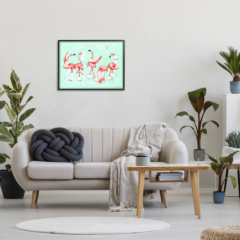 Stupell Silly Flamingos Toilet Paper Rolls Bathroom Illustration Framed Wall Art, Design by Amelie Legault - Pink