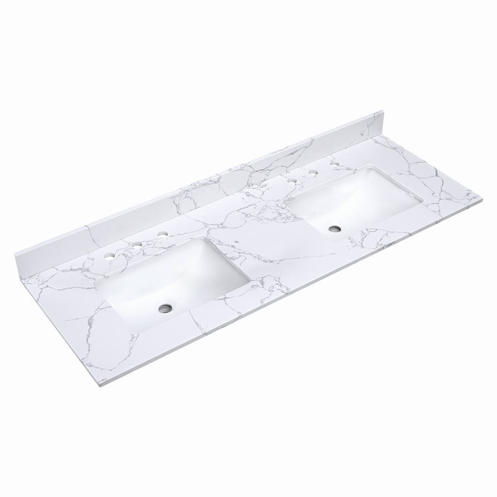 Vanityfair 61 Inch White Engineered Marble Vanity Top with Double Sink