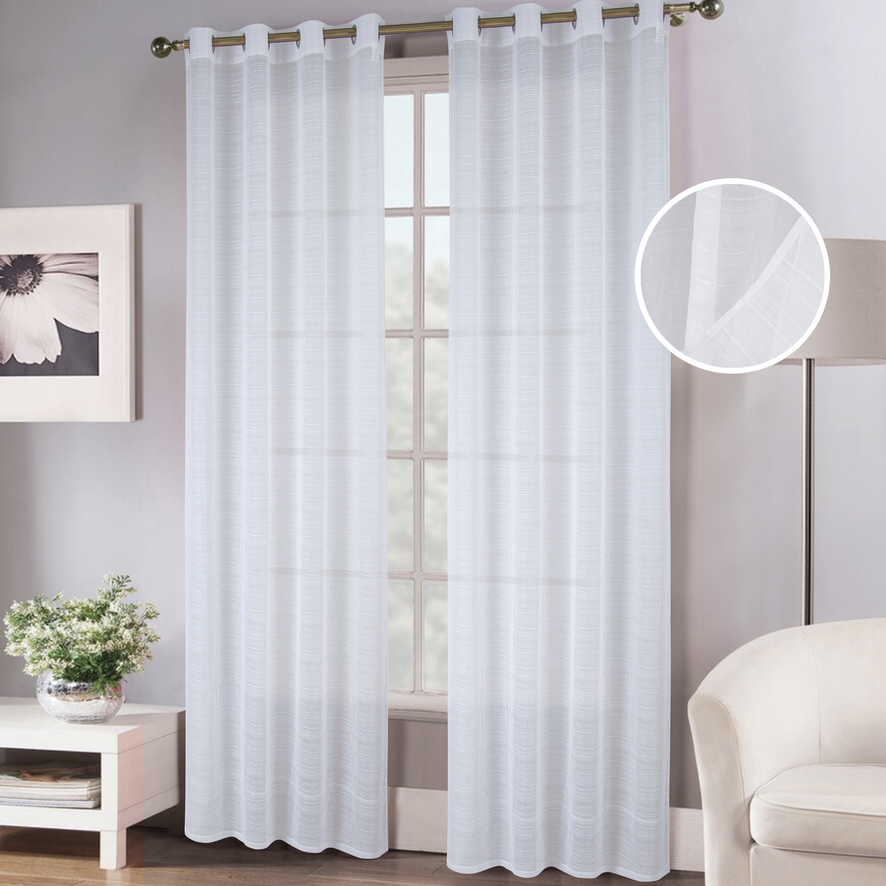 Erica Striped Doily Single Grommet Curtain Panel - (1x) 54 x 90 in. - (1x) 54 x 90 in.